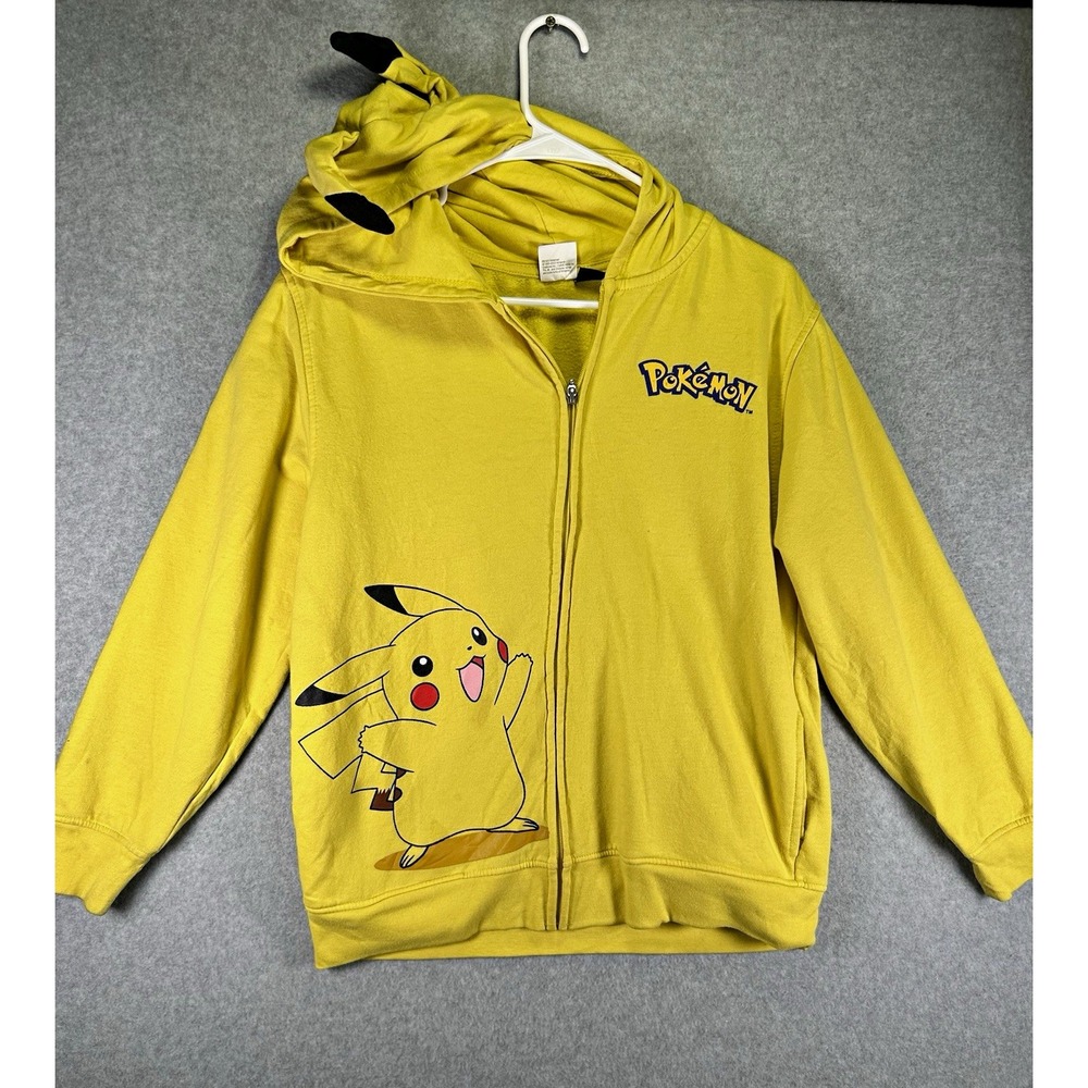 Stain*Pokémon Pikachu Full Zip Hoodie Boy L/G 14/16 Yellow Cotton Fleece Graphic